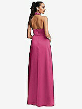 Rear View Thumbnail - Tea Rose Shawl Collar Open-Back Halter Maxi Dress with Pockets