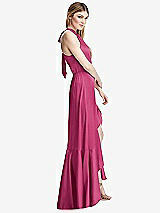 Alt View 2 Thumbnail - Tea Rose Tie-Neck Halter Maxi Dress with Asymmetric Cascade Ruffle Skirt