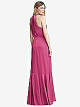 Alt View 3 Thumbnail - Tea Rose Tie-Neck Halter Maxi Dress with Asymmetric Cascade Ruffle Skirt