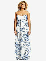 Front View Thumbnail - Cottage Rose Dusk Blue Strapless Empire Waist Cutout Maxi Dress with Covered Button Detail