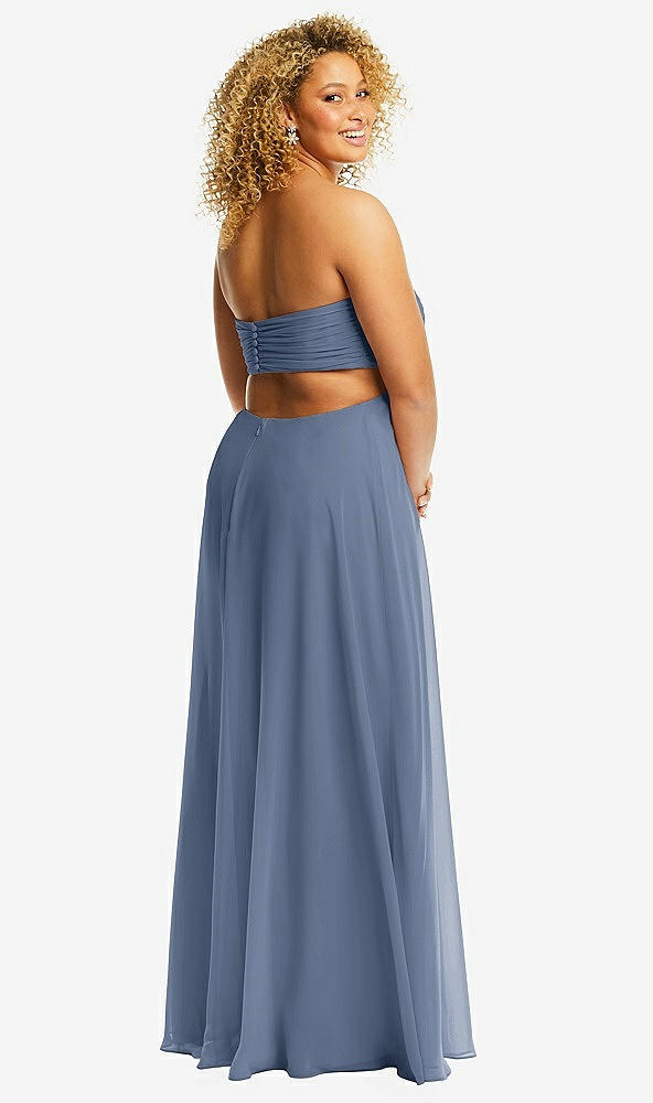 Back View - Larkspur Blue Strapless Empire Waist Cutout Maxi Dress with Covered Button Detail
