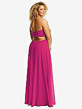 Rear View Thumbnail - Think Pink Strapless Empire Waist Cutout Maxi Dress with Covered Button Detail