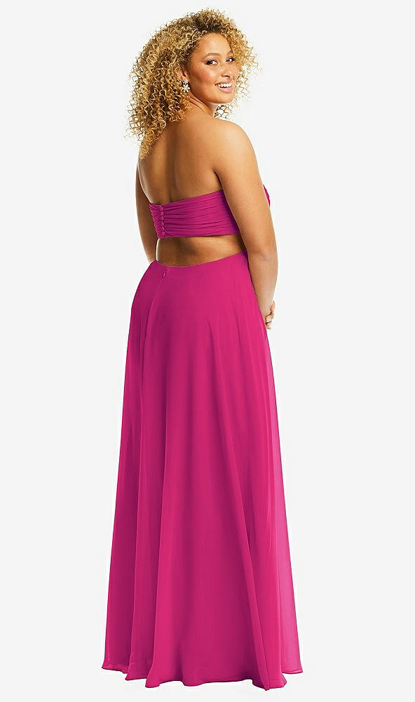 Back View - Think Pink Strapless Empire Waist Cutout Maxi Dress with Covered Button Detail
