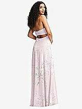 Alt View 4 Thumbnail - Watercolor Print Strapless Empire Waist Cutout Maxi Dress with Covered Button Detail