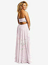 Rear View Thumbnail - Watercolor Print Strapless Empire Waist Cutout Maxi Dress with Covered Button Detail