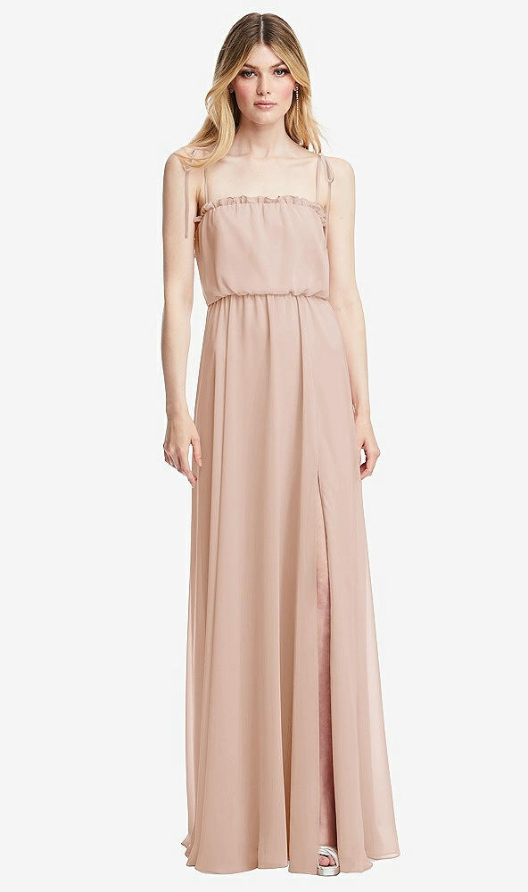 Front View - Cameo Skinny Tie-Shoulder Ruffle-Trimmed Blouson Maxi Dress