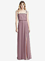 Front View Thumbnail - Dusty Rose Skinny Tie-Shoulder Ruffle-Trimmed Blouson Maxi Dress