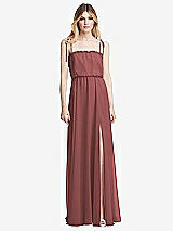 Front View Thumbnail - English Rose Skinny Tie-Shoulder Ruffle-Trimmed Blouson Maxi Dress
