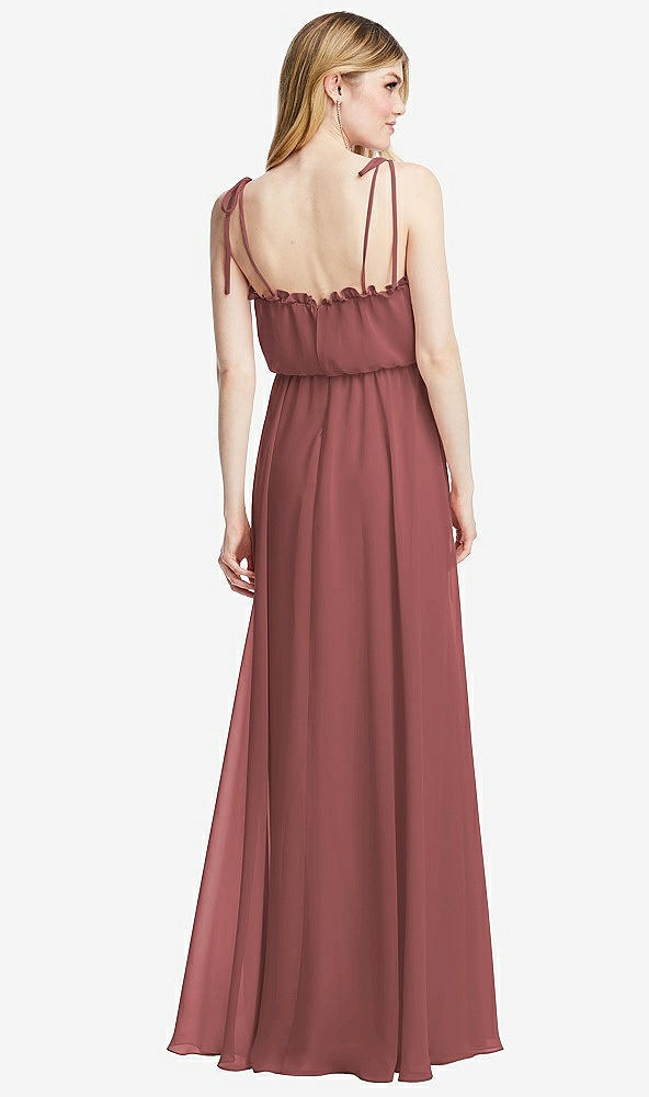 Back View - English Rose Skinny Tie-Shoulder Ruffle-Trimmed Blouson Maxi Dress