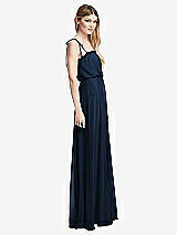 Side View Thumbnail - Midnight Navy Skinny Tie-Shoulder Ruffle-Trimmed Blouson Maxi Dress