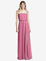 Front View Thumbnail - Orchid Pink Skinny Tie-Shoulder Ruffle-Trimmed Blouson Maxi Dress