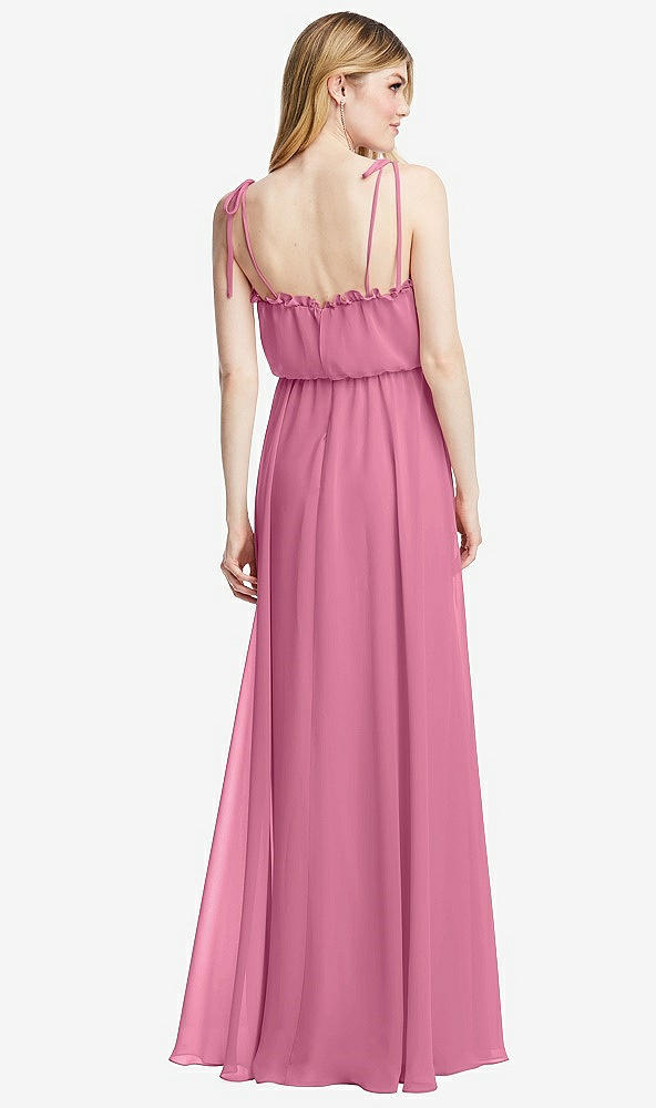 Back View - Orchid Pink Skinny Tie-Shoulder Ruffle-Trimmed Blouson Maxi Dress