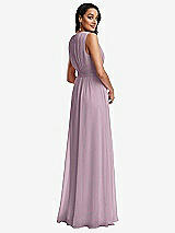 Rear View Thumbnail - Suede Rose Shirred Deep Plunge Neck Closed Back Chiffon Maxi Dress 
