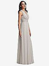 Side View Thumbnail - Oyster Shirred Deep Plunge Neck Closed Back Chiffon Maxi Dress 
