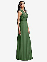Side View Thumbnail - Vineyard Green Shirred Deep Plunge Neck Closed Back Chiffon Maxi Dress 