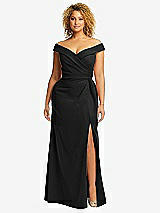 Alt View 1 Thumbnail - Black Cuffed Off-the-Shoulder Pleated Faux Wrap Maxi Dress