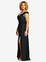 Alt View 2 Thumbnail - Black Cuffed Off-the-Shoulder Pleated Faux Wrap Maxi Dress
