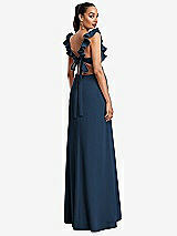Rear View Thumbnail - Sofia Blue Ruffle-Trimmed Neckline Cutout Tie-Back Trumpet Gown
