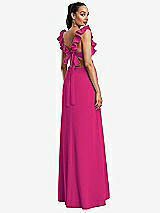 Rear View Thumbnail - Think Pink Ruffle-Trimmed Neckline Cutout Tie-Back Trumpet Gown