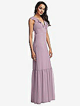 Side View Thumbnail - Suede Rose Tiered Ruffle Plunge Neck Open-Back Maxi Dress with Deep Ruffle Skirt
