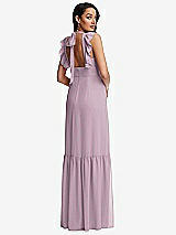 Rear View Thumbnail - Suede Rose Tiered Ruffle Plunge Neck Open-Back Maxi Dress with Deep Ruffle Skirt