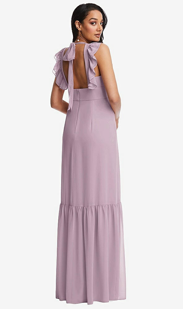 Back View - Suede Rose Tiered Ruffle Plunge Neck Open-Back Maxi Dress with Deep Ruffle Skirt