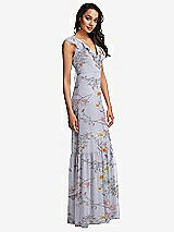 Side View Thumbnail - Butterfly Botanica Silver Dove Tiered Ruffle Plunge Neck Open-Back Maxi Dress with Deep Ruffle Skirt