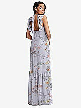 Rear View Thumbnail - Butterfly Botanica Silver Dove Tiered Ruffle Plunge Neck Open-Back Maxi Dress with Deep Ruffle Skirt