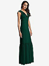Side View Thumbnail - Hunter Green Tiered Ruffle Plunge Neck Open-Back Maxi Dress with Deep Ruffle Skirt
