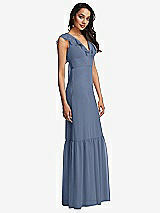 Side View Thumbnail - Larkspur Blue Tiered Ruffle Plunge Neck Open-Back Maxi Dress with Deep Ruffle Skirt