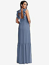 Rear View Thumbnail - Larkspur Blue Tiered Ruffle Plunge Neck Open-Back Maxi Dress with Deep Ruffle Skirt
