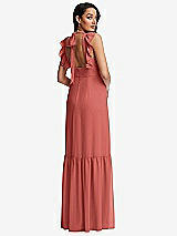 Rear View Thumbnail - Coral Pink Tiered Ruffle Plunge Neck Open-Back Maxi Dress with Deep Ruffle Skirt