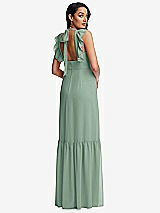 Rear View Thumbnail - Seagrass Tiered Ruffle Plunge Neck Open-Back Maxi Dress with Deep Ruffle Skirt
