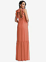 Rear View Thumbnail - Terracotta Copper Tiered Ruffle Plunge Neck Open-Back Maxi Dress with Deep Ruffle Skirt