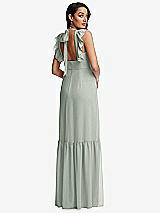Rear View Thumbnail - Willow Green Tiered Ruffle Plunge Neck Open-Back Maxi Dress with Deep Ruffle Skirt