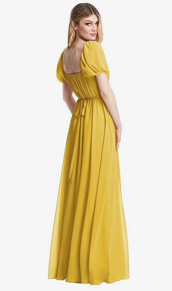 Back View - Marigold Regency Empire Waist Puff Sleeve Chiffon Maxi Dress