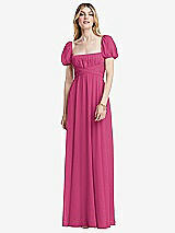 Front View Thumbnail - Tea Rose Regency Empire Waist Puff Sleeve Chiffon Maxi Dress