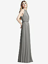 Side View Thumbnail - Chelsea Gray Illusion Back Halter Maxi Dress with Covered Button Detail