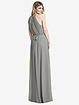 Rear View Thumbnail - Chelsea Gray Illusion Back Halter Maxi Dress with Covered Button Detail