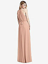 Rear View Thumbnail - Pale Peach Illusion Back Halter Maxi Dress with Covered Button Detail