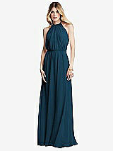Front View Thumbnail - Atlantic Blue Illusion Back Halter Maxi Dress with Covered Button Detail