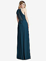 Rear View Thumbnail - Atlantic Blue Illusion Back Halter Maxi Dress with Covered Button Detail