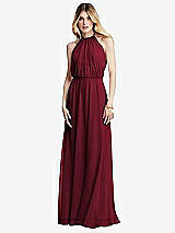Front View Thumbnail - Burgundy Illusion Back Halter Maxi Dress with Covered Button Detail
