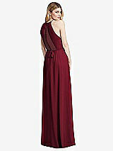 Rear View Thumbnail - Burgundy Illusion Back Halter Maxi Dress with Covered Button Detail