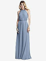Front View Thumbnail - Cloudy Illusion Back Halter Maxi Dress with Covered Button Detail