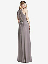 Rear View Thumbnail - Cashmere Gray Illusion Back Halter Maxi Dress with Covered Button Detail
