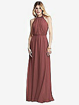Front View Thumbnail - English Rose Illusion Back Halter Maxi Dress with Covered Button Detail