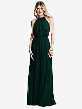 Front View Thumbnail - Evergreen Illusion Back Halter Maxi Dress with Covered Button Detail