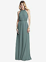 Front View Thumbnail - Icelandic Illusion Back Halter Maxi Dress with Covered Button Detail