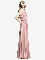 Side View Thumbnail - Rose - PANTONE Rose Quartz Illusion Back Halter Maxi Dress with Covered Button Detail